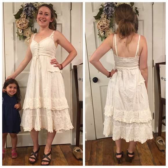 LaRok | white cotton tiered midi sun dress XS - Picture 8 of 8